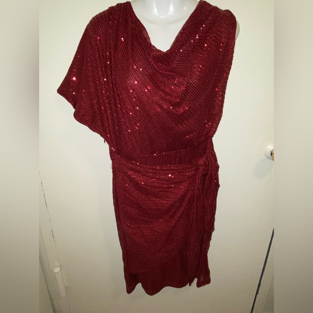 Grace Karin One Sleeve Red Sequin Dress